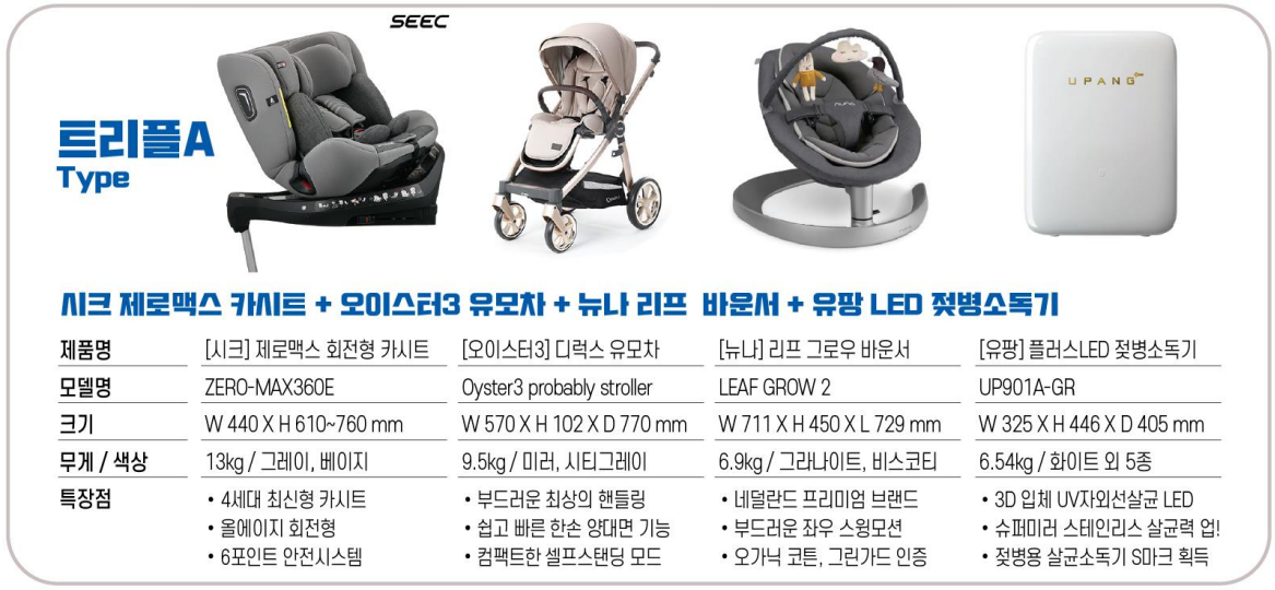 [보람상조] 트리플 시크 제로맥스 카시트 + 오이스터3 유모차 + 뉴나 리프 바운서 + 유팡 LED 젖병소독 이미지 3