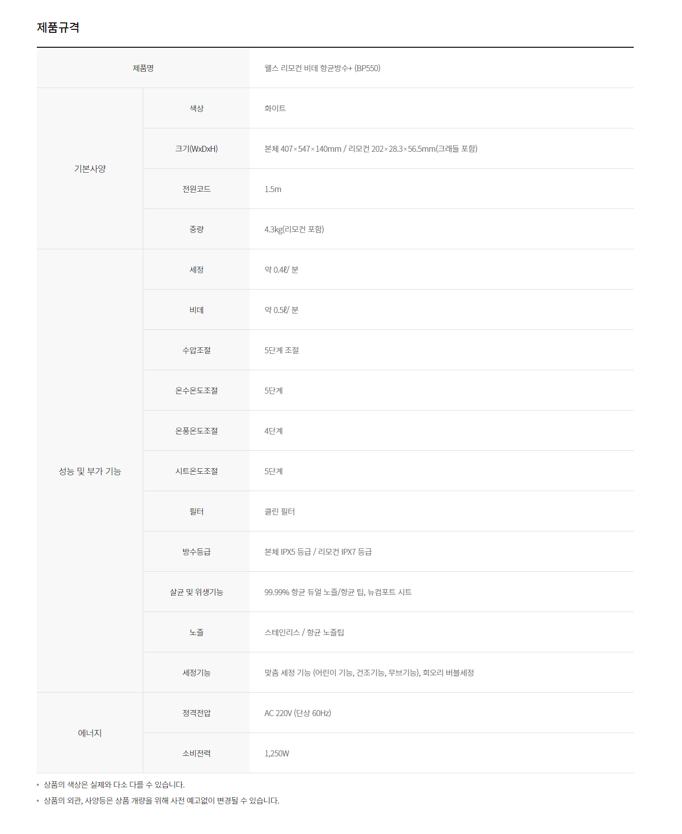 웰스 리모컨 향균방수 플러스 비데 (12개월 방문관리) 이미지 3