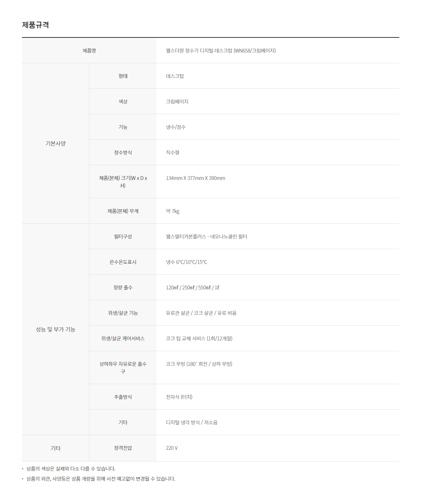웰스 더원 디지털 데스크탑 냉정수기 (6개월 방문관리) 이미지 3