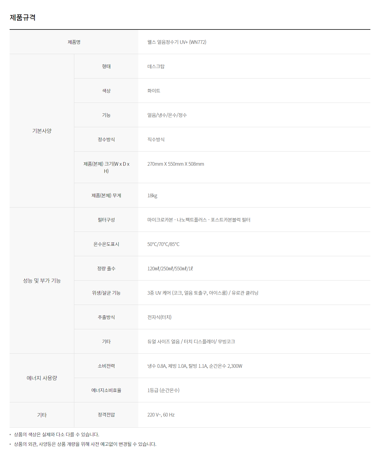 웰스 UV 케어 얼음 냉온정수기 (3개월 방문관리) + 비데 (12개월 방문관리) 이미지 3