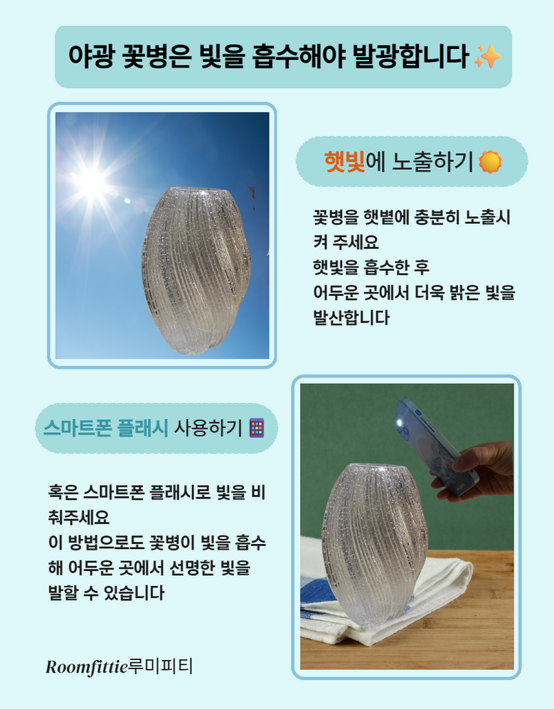 Roomfittie 루미피티 야광 유리 화병 예쁜 인테리어 꽃병 홈데코 수경재배 유리화병 이미지 7